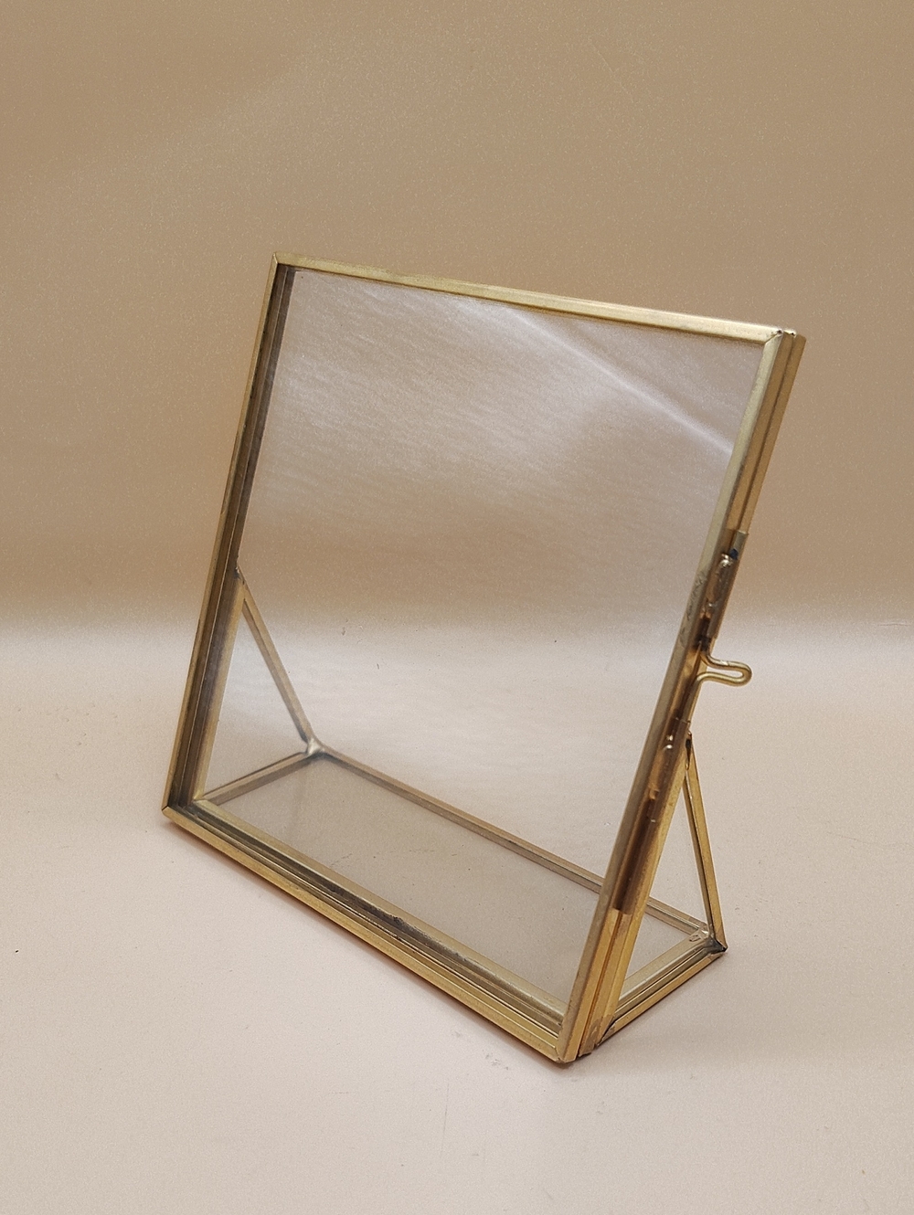 Square Gold Brass Glass Floating Frame Or Pressed Flower Display 4.25"